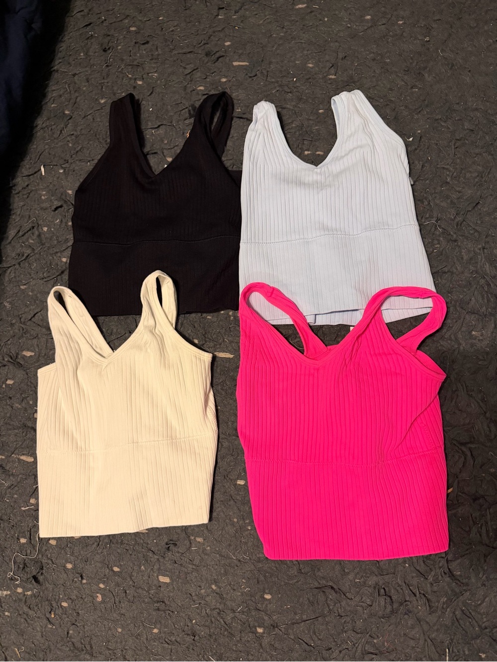 Ribbed V-Neck Tank Crop Top - Black, White, Cream, Hot Pink